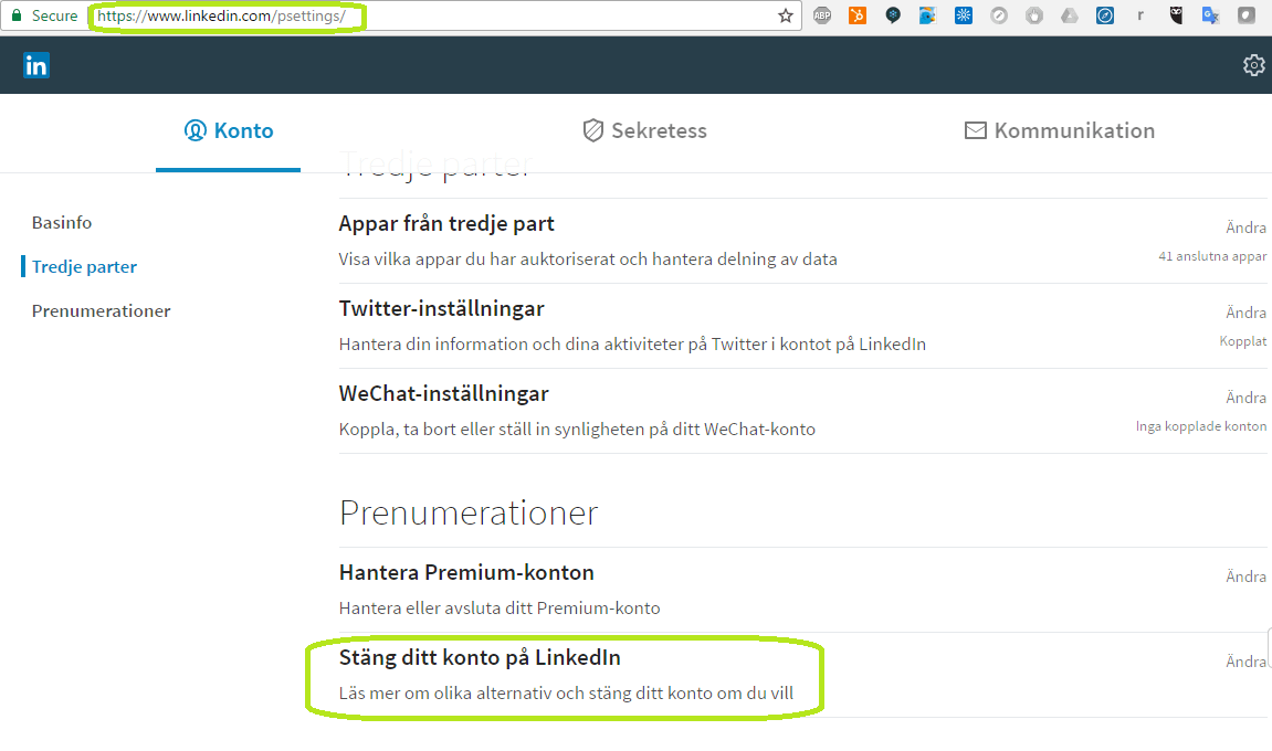 Avsluta Linkedin.com konto och LinkedIn™ medlemskap