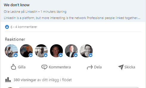 Nyhetsbrev Linkedin reaktioner i flödet 